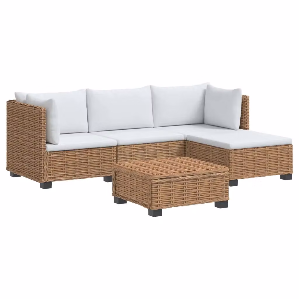 Set Lounge da Giardino a Forma di L vidaXL in Polyrattan con Cuscini Beige e Bianco – 2
