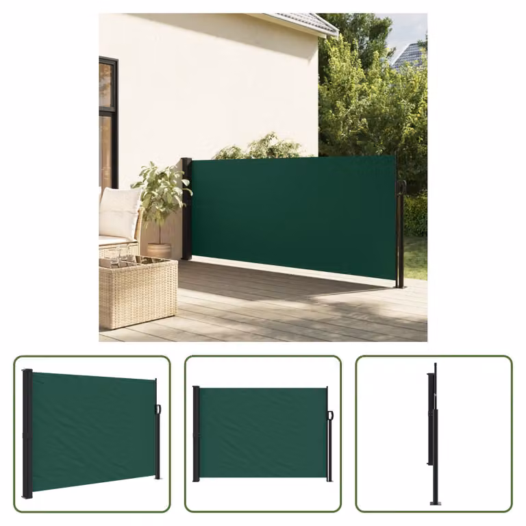 The Living Store Tenda laterale estensibile Verde scuro 140x300 cm