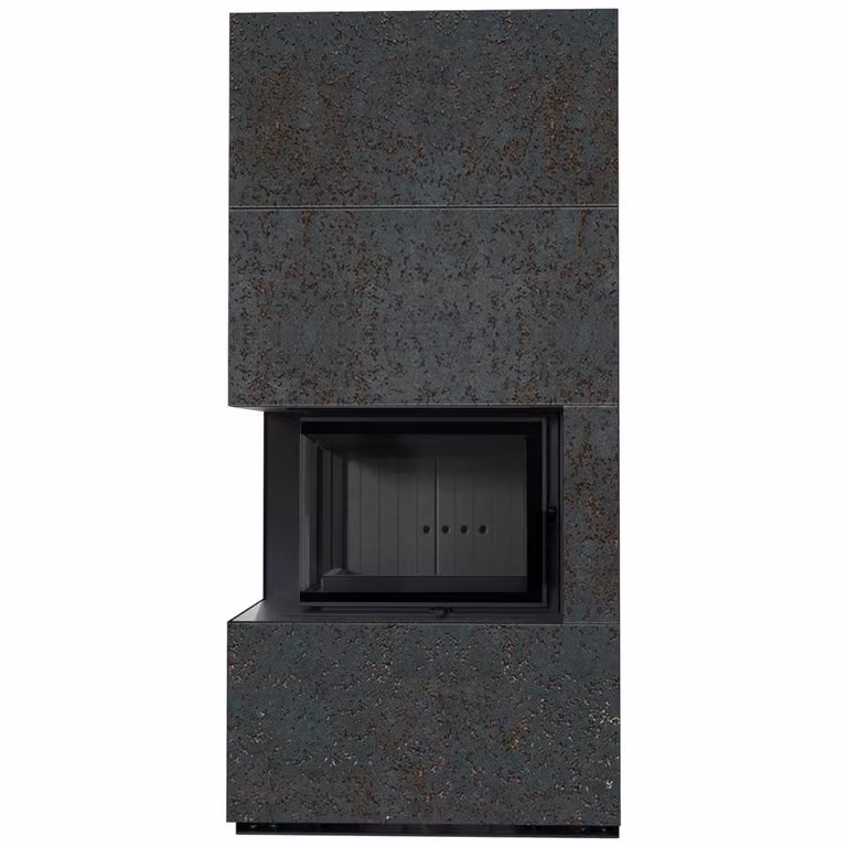 KRATKI FLOKI BOX kit camino sinistro 8 kW Ø 160 quarzo sinterizzato OXIDE NERO rivestimento nero