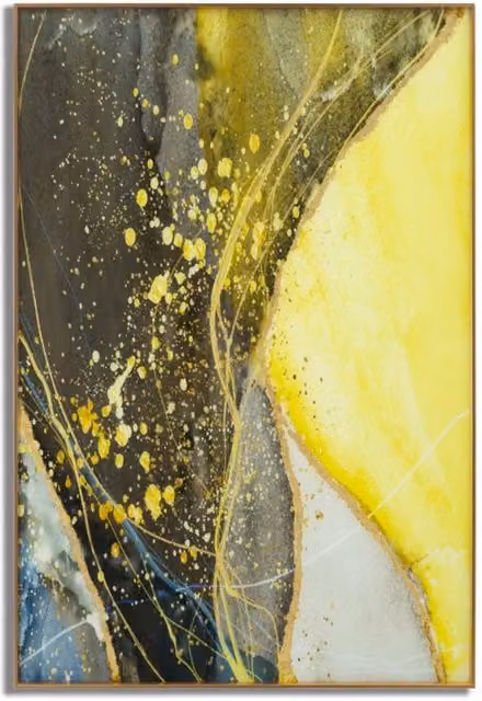 Pannello decorativo astratto Sunny di Vikasa Home in vetro e metallo, colori giallo, nero, oro e bianco, L: 80 cm, H: 120 cm – 1
