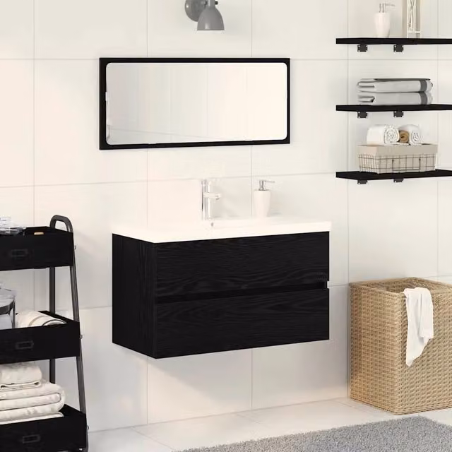 Armadio per lavabo da bagno sospeso vidaXL nero opaco L: 80 cm, P: 39 cm, H: 62 cm – 1