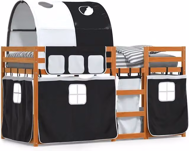 Letto singolo | Letto per adulti | Letto a Castello senza Materasso Bianco e Nero 80x200cm in Pino