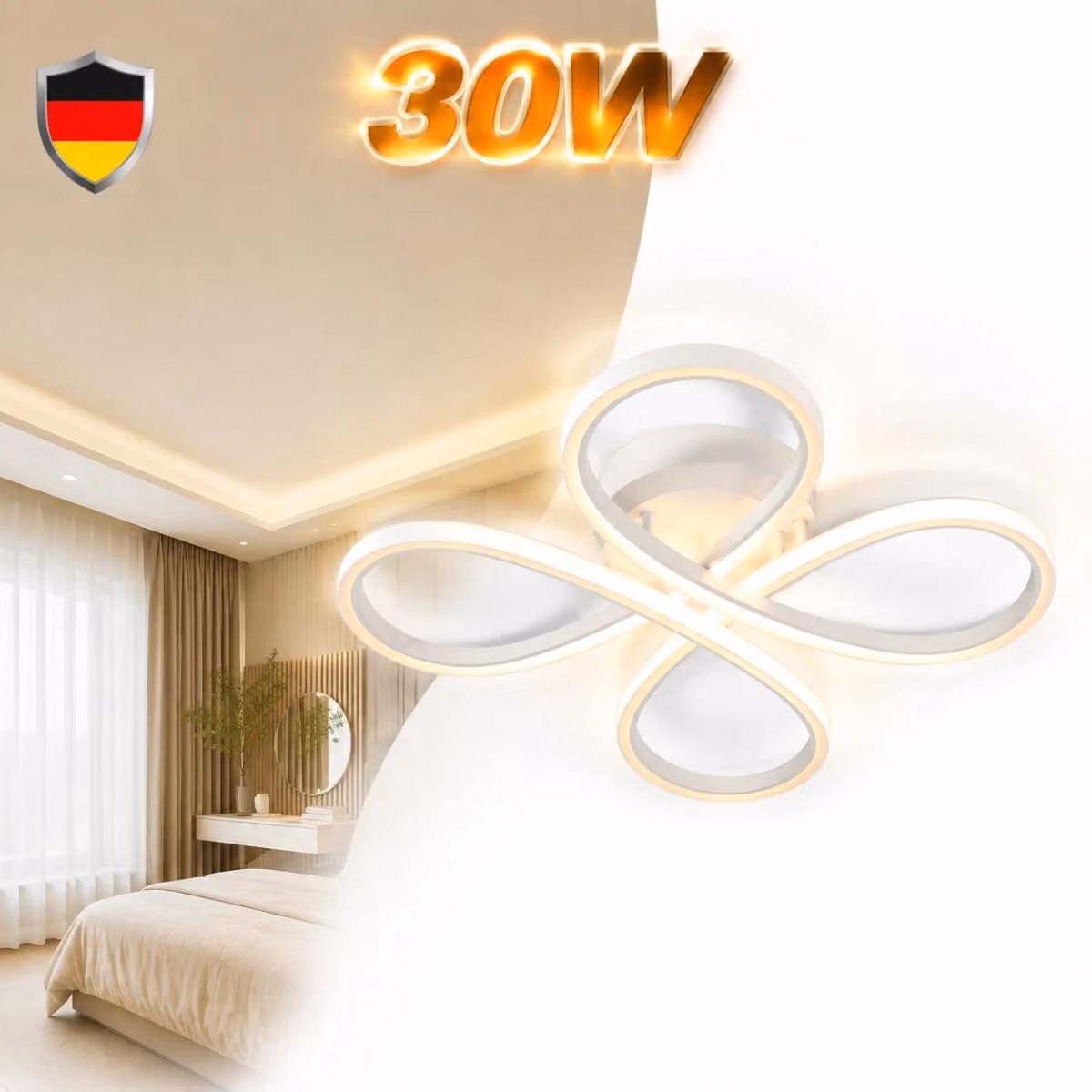 Lampada a soffitto moderna, 30W, luce bianca calda, 3000K, 1680 lumen, da montaggio a parete
