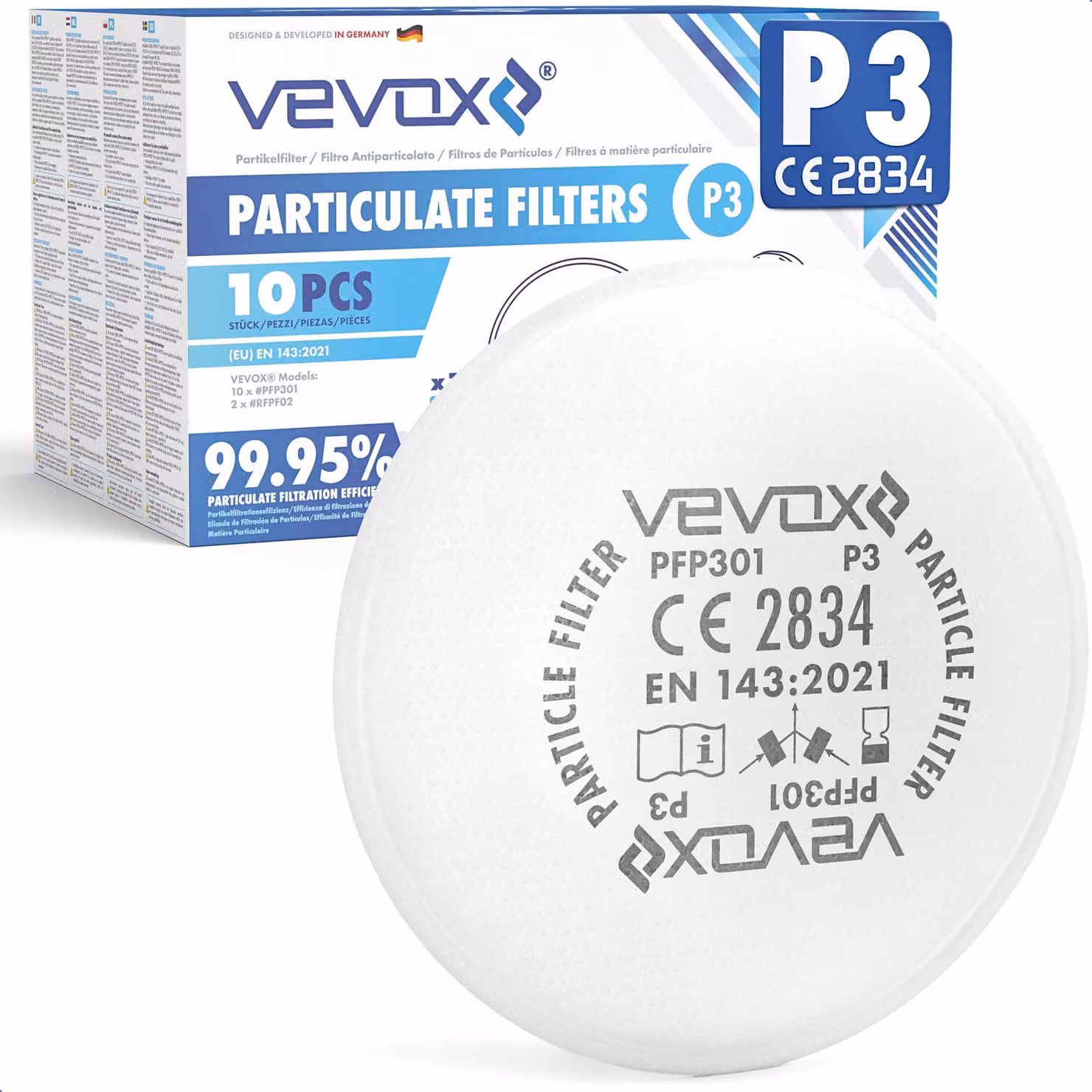 Filtri antiparticolato VEVOX® P3 per mascherine protettive - Confezione da 10