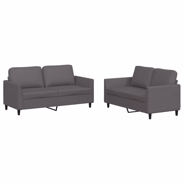 Set di Divani 2 pz con Cuscini Grigio in Pelle finta