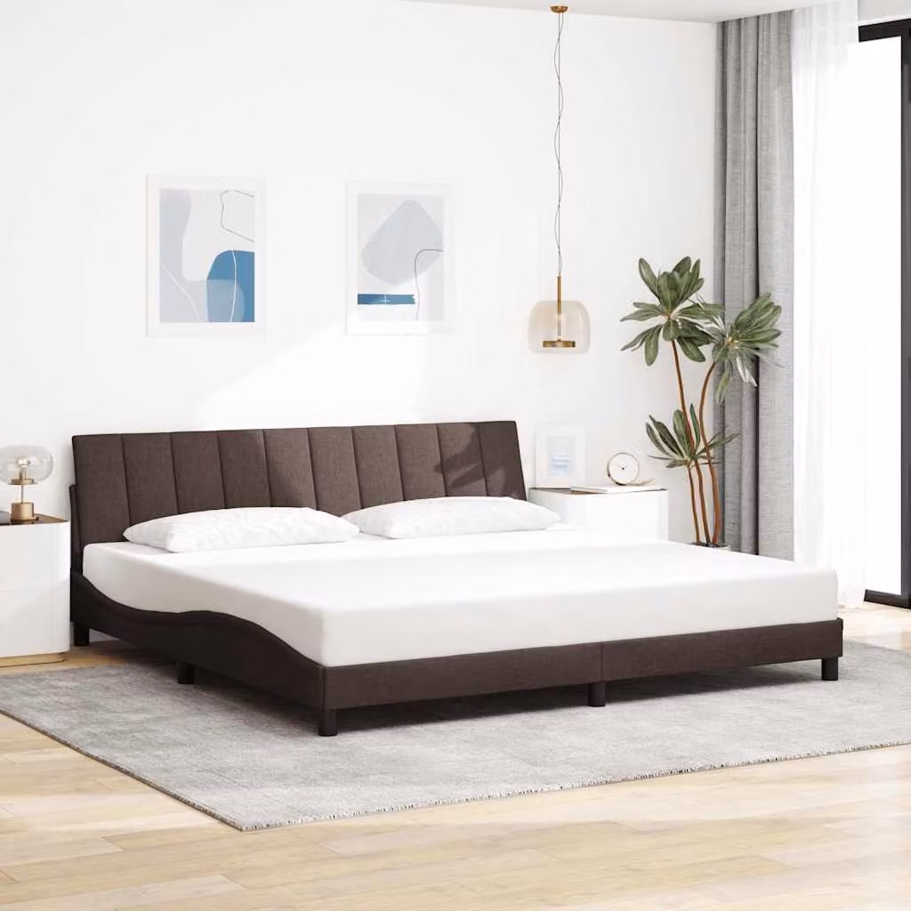 vidaXL Giroletto Hanko senza Materasso in Tessuto Marrone Scuro L/P/H: 200 x 200 x 74,5 cm – 1