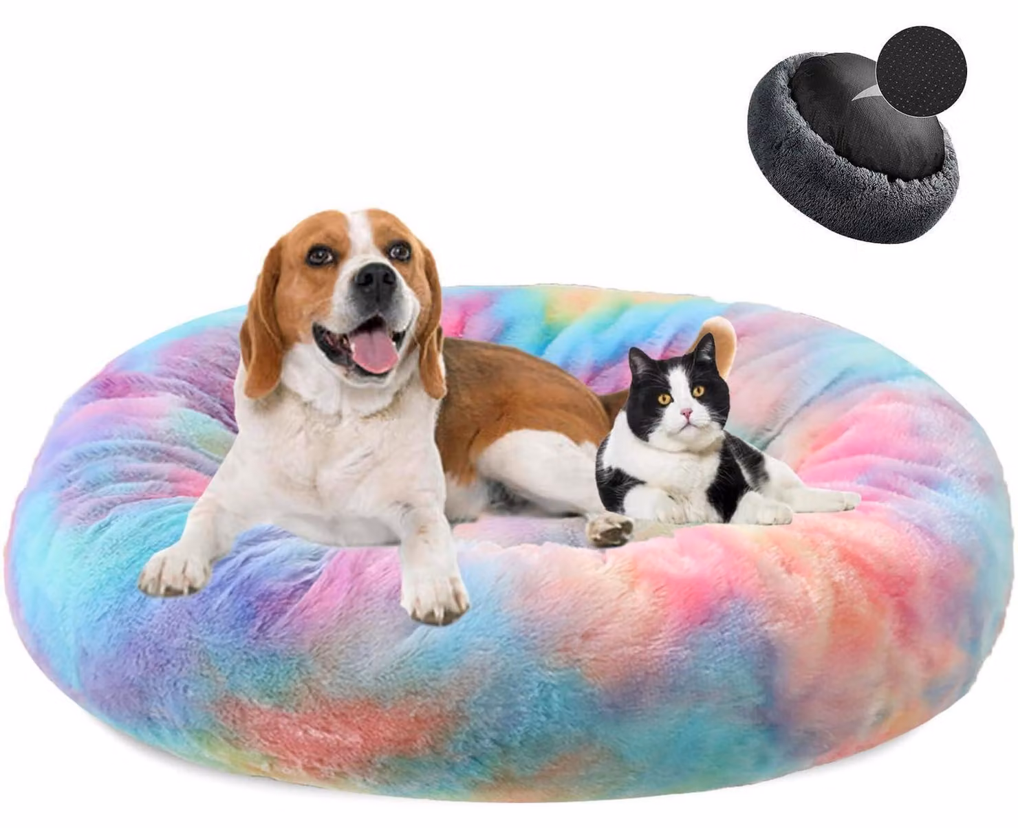 Cuccia per cani a forma di ciambella, in peluche, lavabile, diametro 70 cm, colorata, blu