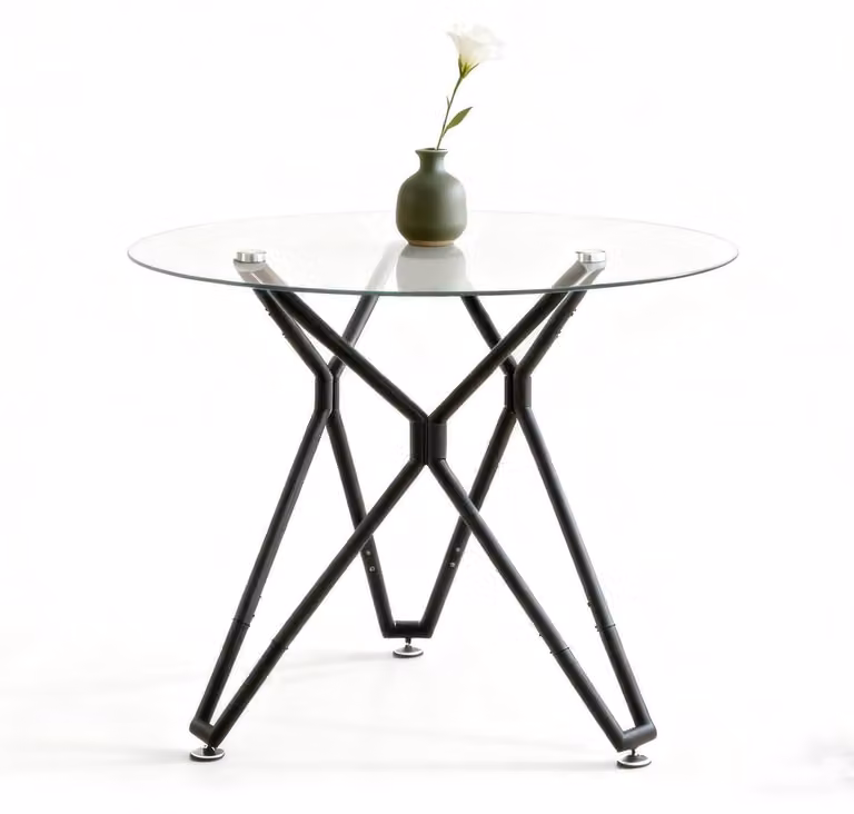 Tavolo rotondo da pranzo in vetro temperato, diametro 90 cm, con gambe in metallo, salvaspazio, ideale per 1-4 persone