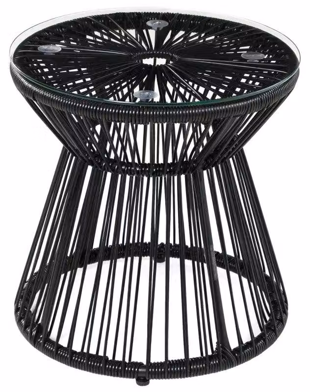 Tavolino in rattan – Tavolo da giardino in vetro per esterni | Colore: Nero | Dimensioni: 40x40x42 cm