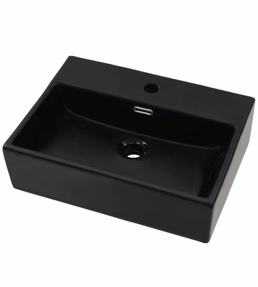 Lavandino con Foro Rubinetto in Ceramica Nero 51,5x38,5x15 cm