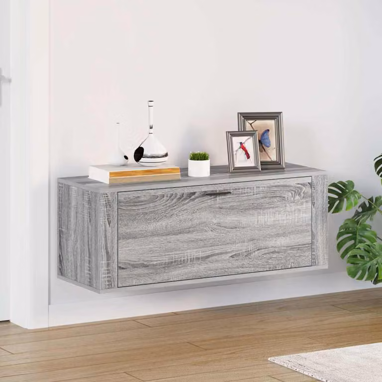 Scarpiera a muro moderna vidaXL in legno grigio opaco L: 100 cm, P: 35 cm, H: 38 cm
