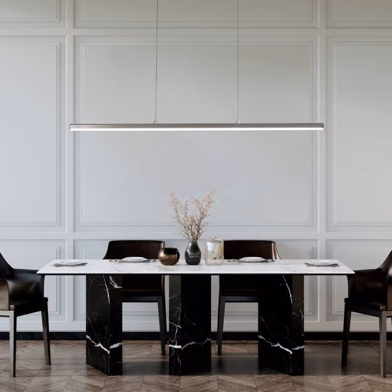 FISCHER & HONSEL Lampada LED a sospensione Borena, colore alluminio, lunghezza 113 cm Metallo dimmerabile, Alluminio / Grigio / Zincato, Soggiorno / Sala da pranzo, Metallo