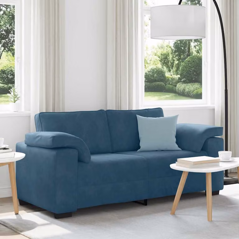 Divanetto moderno vidaXL in velluto blu con cuscini, L: 180 cm, P: 77 cm, H: 82 cm