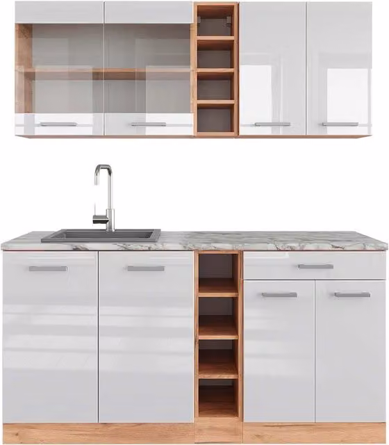 Cucina completa R-Line Vicco Bianco lucido e Rovere dorato L: 160 cm – 1