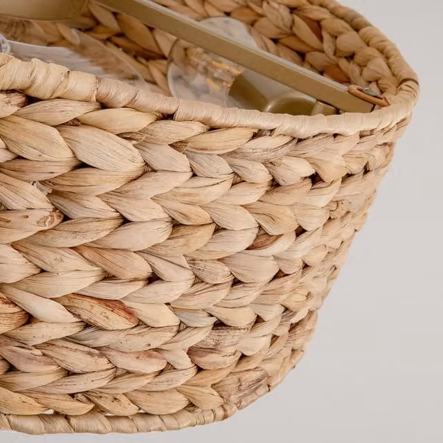 Lampada ventilatore da incasso Minimal con design in rattan e ali in ABS, colore beige e rame, controllo tramite App e telecomando, 6 velocità