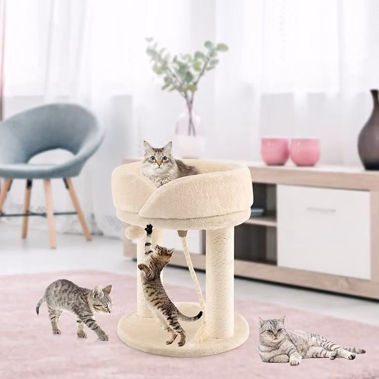 COSTWAY 4in1 tiragraffi piccolo 50,5 cm, albero per gatti con seduta morbida, base, palla di pelo e corda in sisal, tiragraffi in legno per gatti, albero da arrampicata, arredamento per gatti, beige