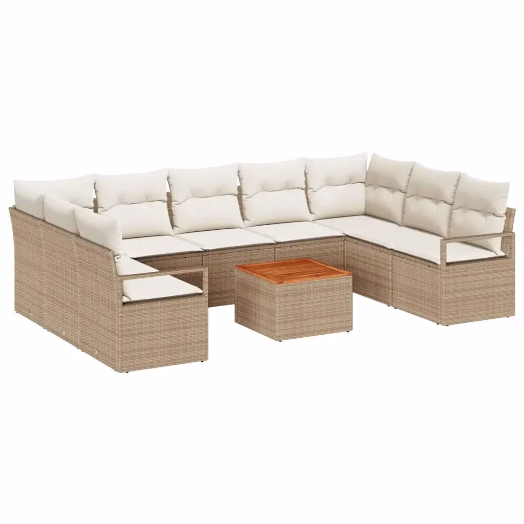 Set Divano da Giardino 10 Pezzi vidaXL Beige e Bianco con Cuscini e Tavolino da Esterno in Polyrattan e Acciaio – 2