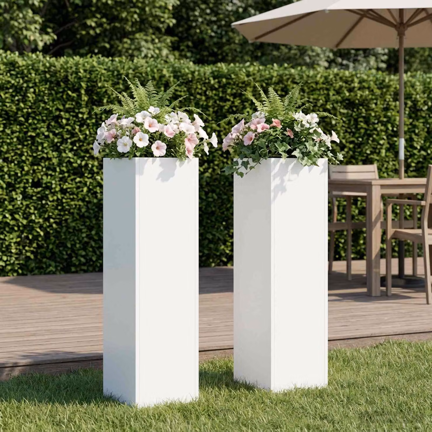 Set di 2 vasi da giardino vidaXL in metallo bianchi, L/P/H: 20 x 20 x 75 cm