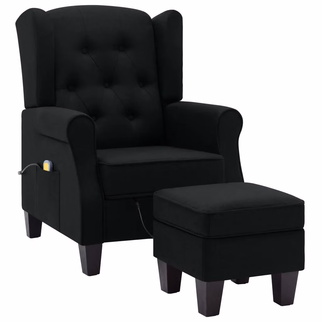 Poltrona Massaggiante con Poggiapiedi vidaXL Nera in Tessuto e Legno L/P/H: 94 x 68 x 78 cm – 2