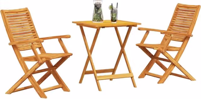 Set Bistro Pieghevole 3 pz | Set Salotto da Giardino Marrone Legno di Acacia Massello