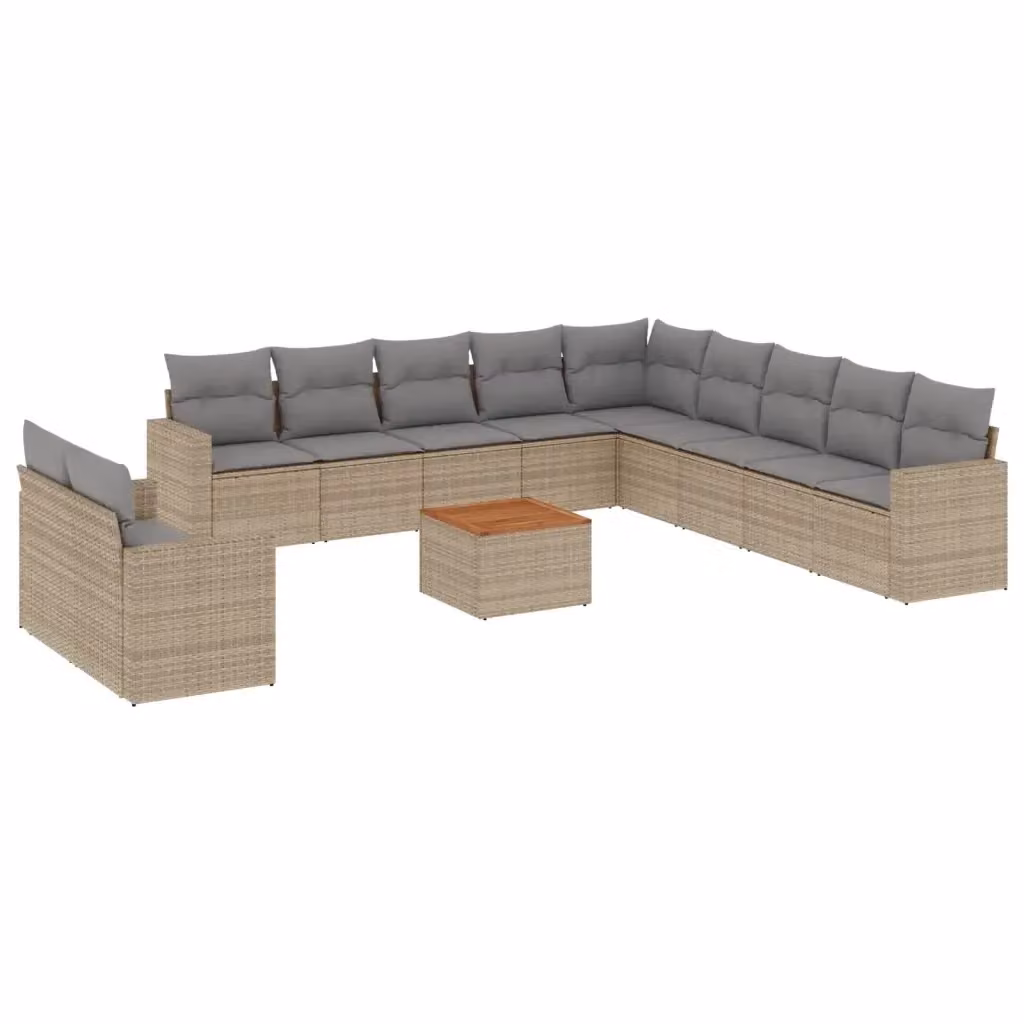 Set di Divani da Giardino vidaXL 12 pz con Cuscini Beige e Tavolino da Caffè in Polyrattan e Acciaio – 2