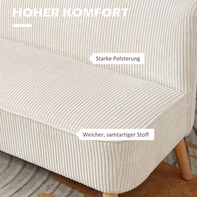 Divano a 2 posti REDOM in legno e tessuto bianco cream white L: 117 cm, P: 56,5 cm, H: 77 cm