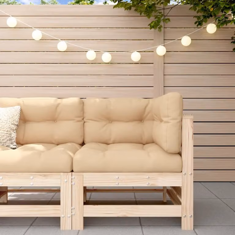vidaXL Divano Angolare da Giardino in Legno di Pino con Cuscini Beige e Marrone
