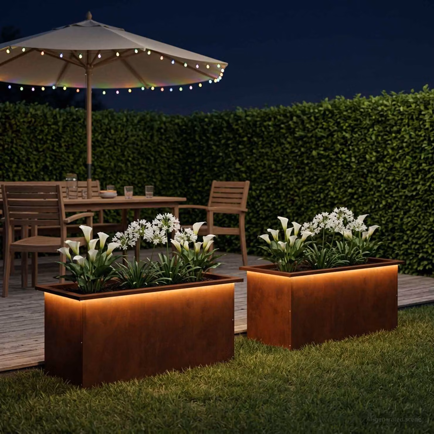 Set di 2 fioriere da giardino con LED vidaXL in acciaio, colore marrone, L 80 x P 40 x H 40 cm