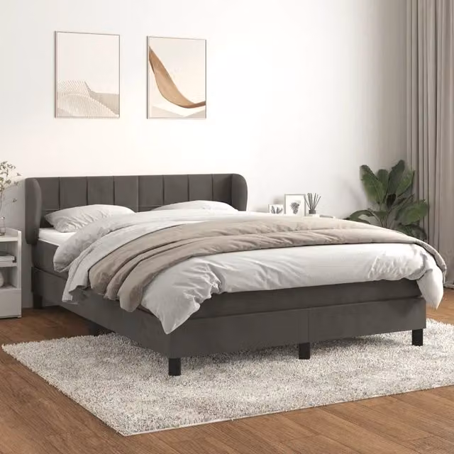 Letto Ibrido vidaXL con Giroletto a Molle e Materasso in Velluto Grigio e Bianco, Struttura in Legno di Larice e Metallo, L/P/H: 193 x 147 x 78 cm – 1