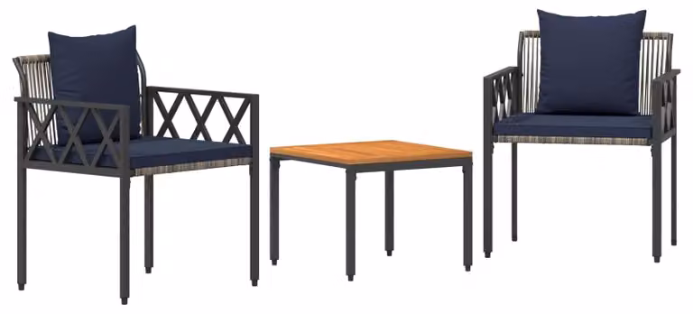 Set di mobili da giardino, 3 pezzi, grigio e blu navy, in rattan sintetico