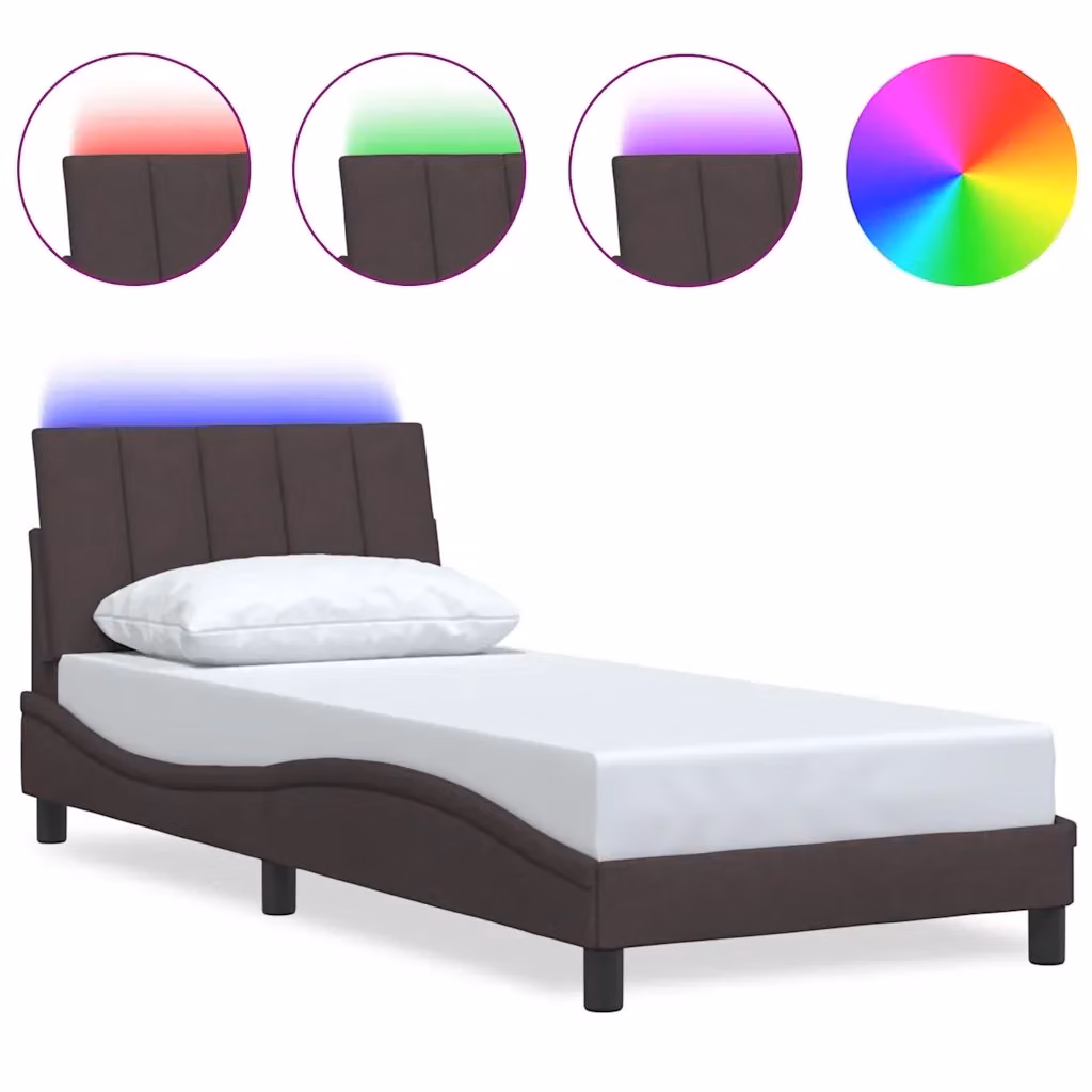 Struttura Letto Hanko Design Mania Marrone con Illuminazione Sotto il Letto e Porta USB L/P/H: 90 x 190 cm – 2