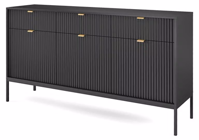 Credenza Nova 154x39x83 cm nera a 3 ante con frontali in MDF
