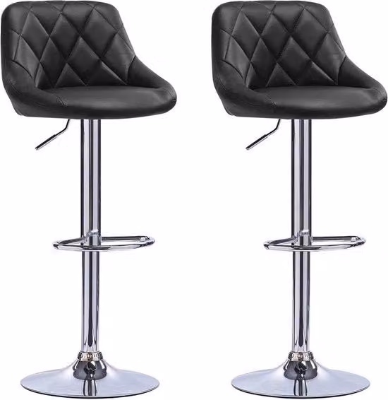Bar Stool Ergonomico con Schienale - Resistente - Altezza Seduta 60 - 82cm - Nero - Set da 2 - Cucina e Bar - Regolabile in Altezza