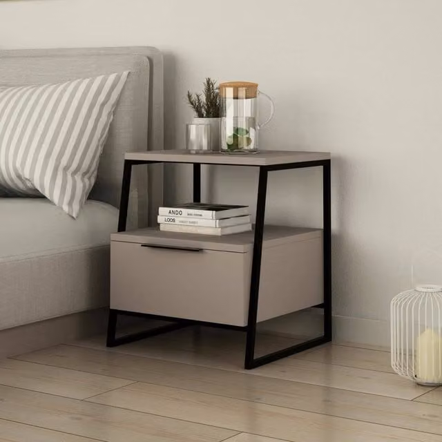 Comodino Rosita DMORA con 4 ripiani, Beige, L 45 cm x P 41 cm x H 50 cm