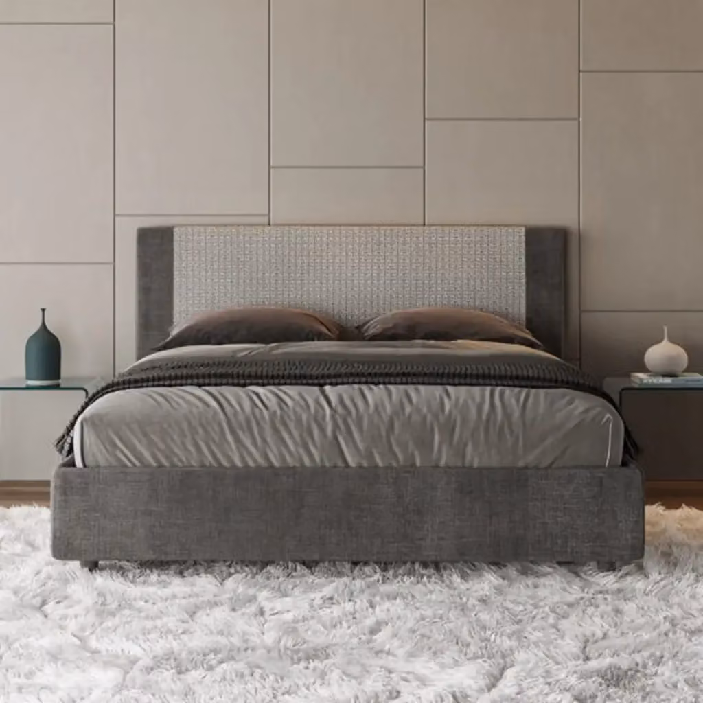 Letto matrimoniale contenitore imbottito Ityhome in tessuto Labirinto 2 grigio L/P/H: 160 x 210 x 106 cm – 2
