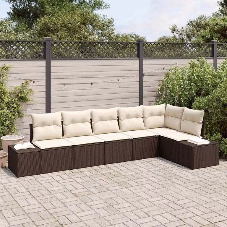 Maison Exclusive - Set Divano da Giardino 6 pcs Marrone e Crema polyrattan
