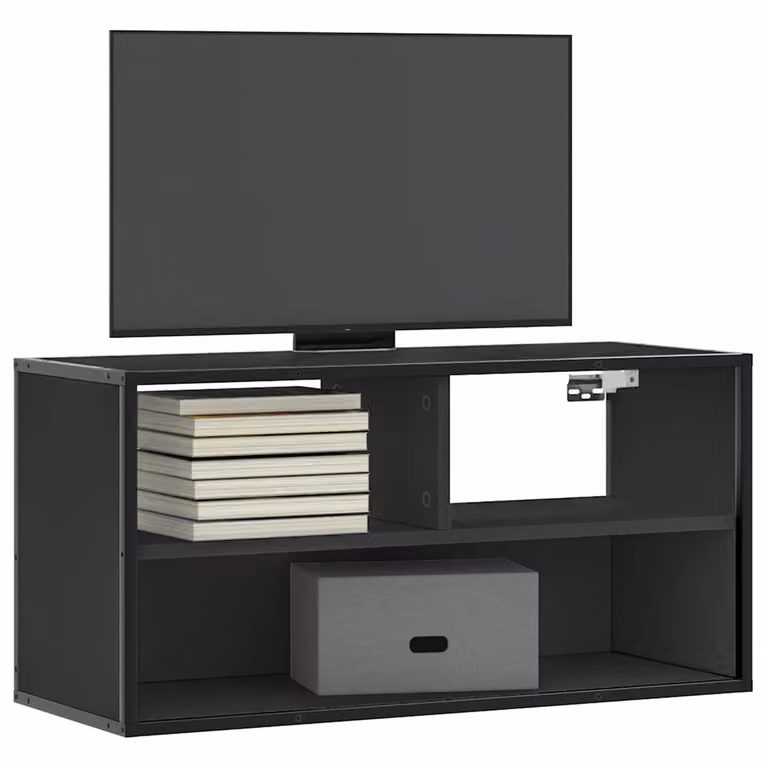 Mobile TV vidaXL Nero in Metallo e Truciolato con Stile Industrial L: 80 cm, P: 31 cm, H: 39,5 cm