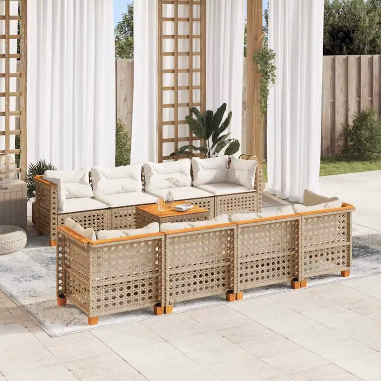 vidaXL Set Divano da Giardino a L in Polyrattan Beige con Cuscini e Tavolino da Esterno