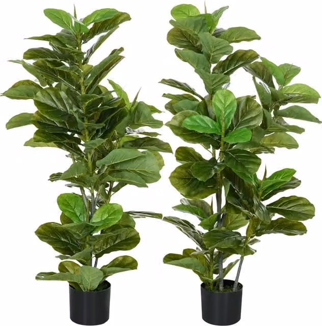 Set di 2 piante artificiali di fico HOMCOM con vaso, colore verde, Altezza: 110 cm