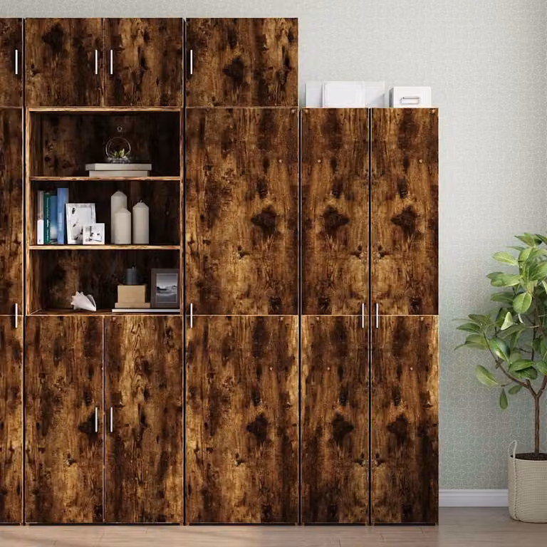 Mobile sottile vidaXL in rovere fumo con ante a battente, L 50 cm x P 42,5 cm x H 225 cm