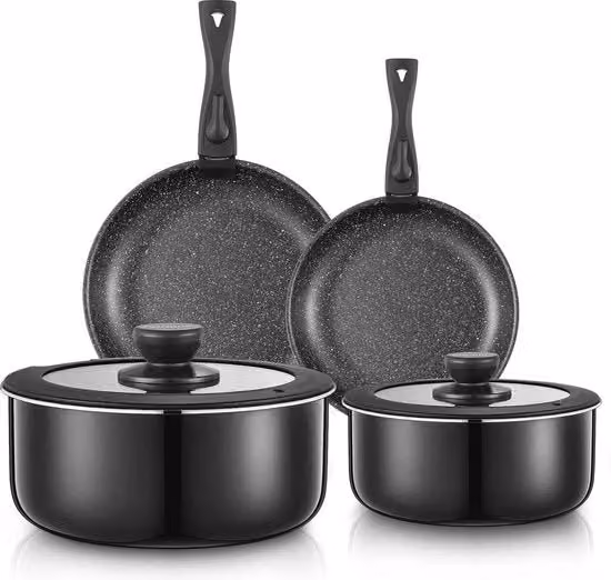 Set di pentole 8 pezzi - manici rimovibili - 2 coperchi - 20/28 cm - 26/14 l - induzione - resistente a lavastoviglie - resistente al forno