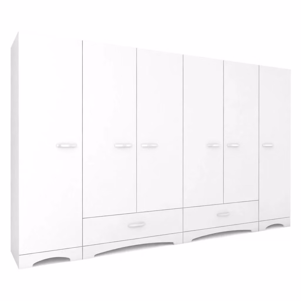 Armadio da camera da letto DMORA con ante scorrevoli e cassetti integrati, Bianco opaco, L: 243 cm, H: 181 cm – 2