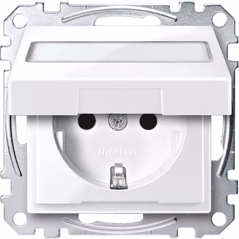 Presa Merten SCHUKO con coperchio incernierato e campo di etichettatura, protezione contro i rischi di contatto, morsetti a innesto, bianco polare lucido, sistema MEG2312-0319