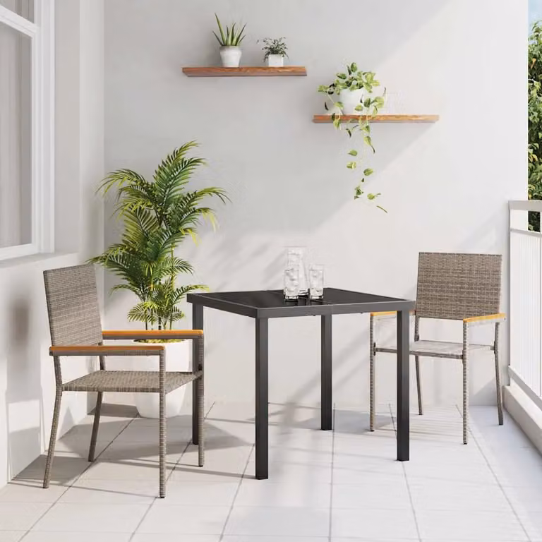 Set di 2 sedie impilabili da giardino vidaXL in polyrattan e legno di acacia, colore grigio e marrone