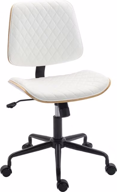 Sedia da scrivania girevole HOMCOM senza braccioli con schienale curvo e seduta a U, regolabile in altezza e basculante, colore bianco