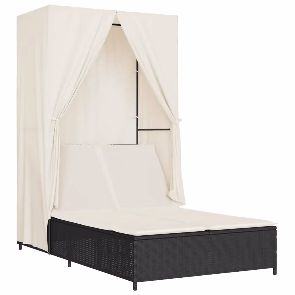 Lettino prendisole vidaXL in polyrattan nero con tetto parasole regolabile e poggiatesta per esterni – 2