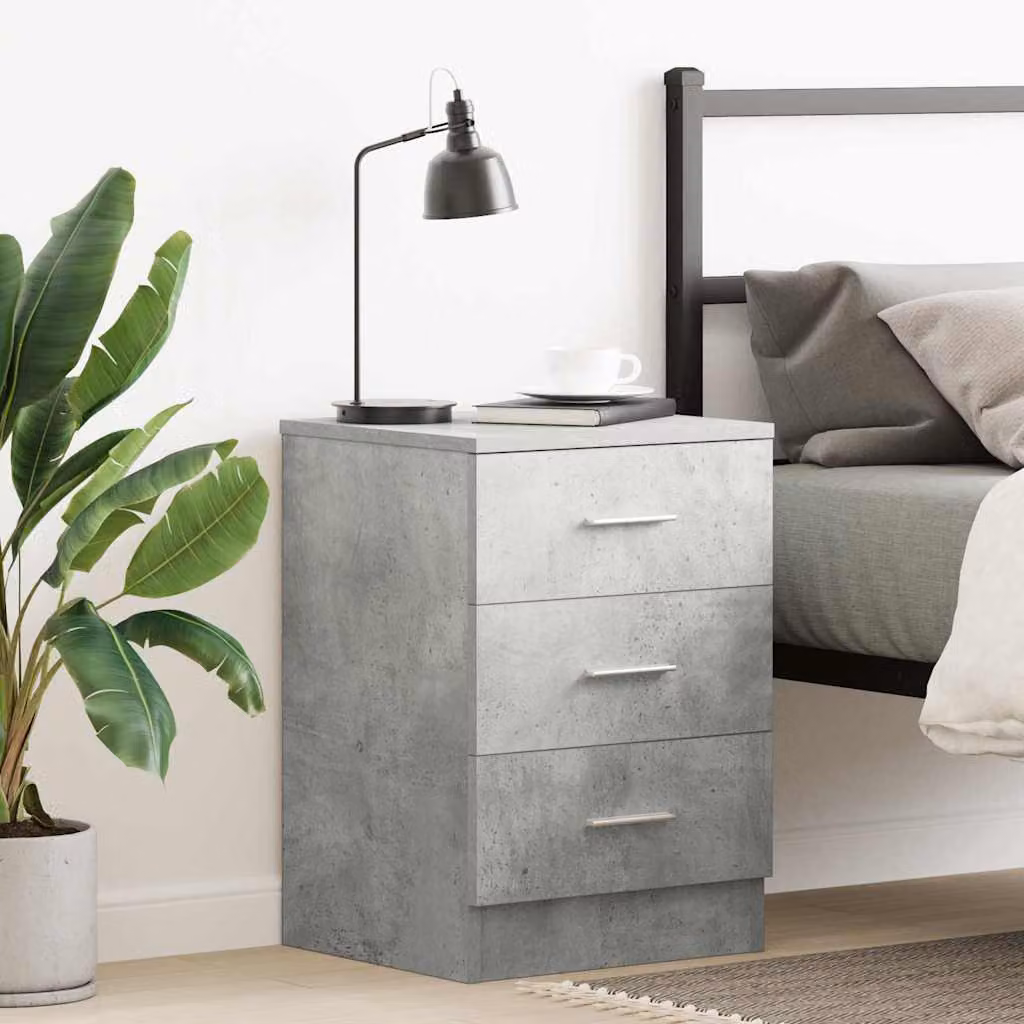 Comodino vidaXL in legno multistrato e MDF, colore grigio cemento, L 38 cm x P 35 cm x H 56 cm