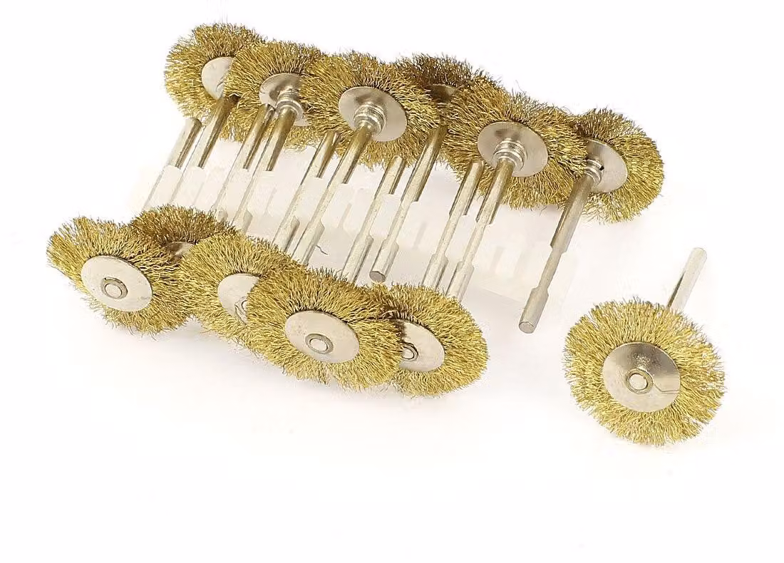 12 spazzole in ottone, 25 mm, con gambo da 3 mm per utensili rotanti