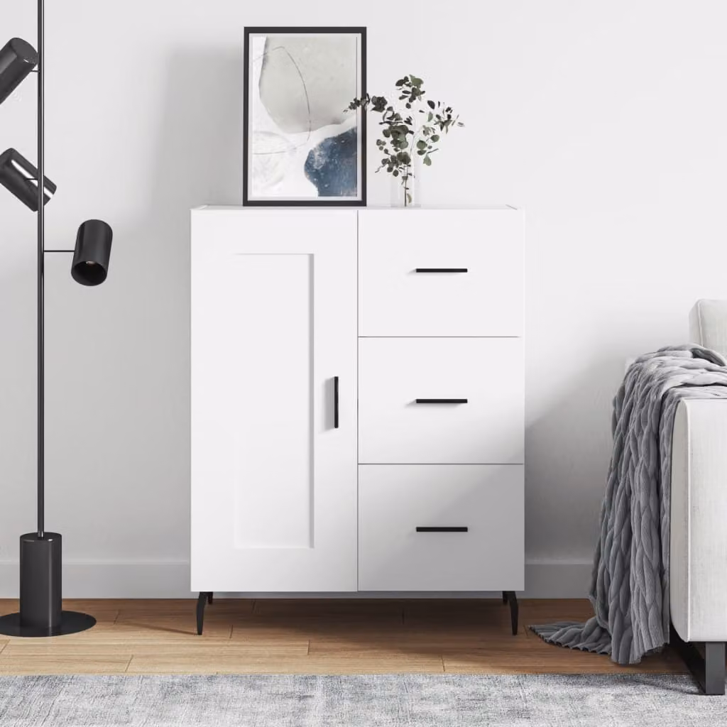Credenza bianca moderna vidaXL in legno e metallo, L: 69,5 cm, P: 34 cm, H: 90 cm