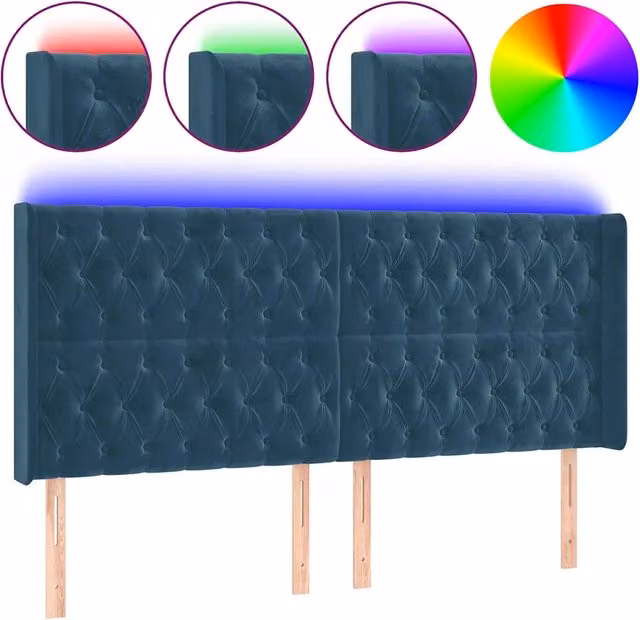 Testiera | Testata a LED Blu Scuro 203x16x118/128 cm in Velluto